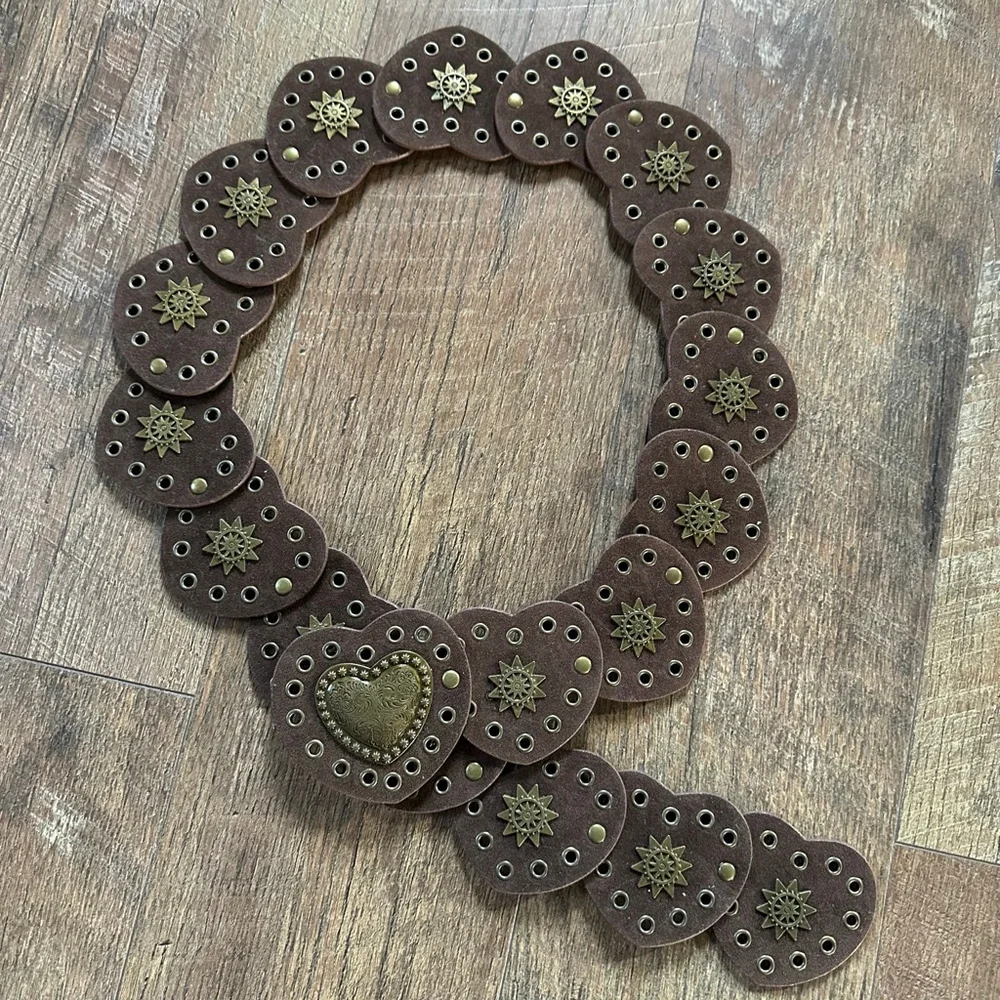 Women's BOHO Brown Gold Heart & Star Embellished Belt